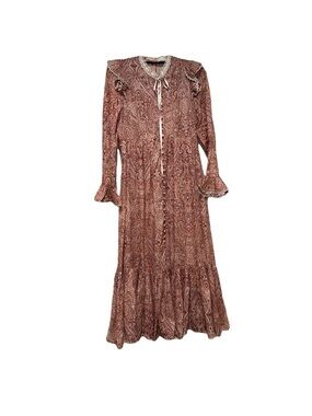 Zimmermann Rust Paisley Ruffle-Trim Maxi Dress